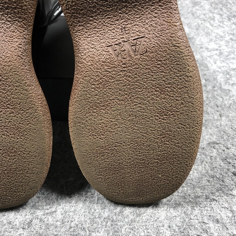 Zara Platform Ankle Boots Womens 6.5 Black Leather Brown Sole Round Toe Zip - Picture 13 of 16